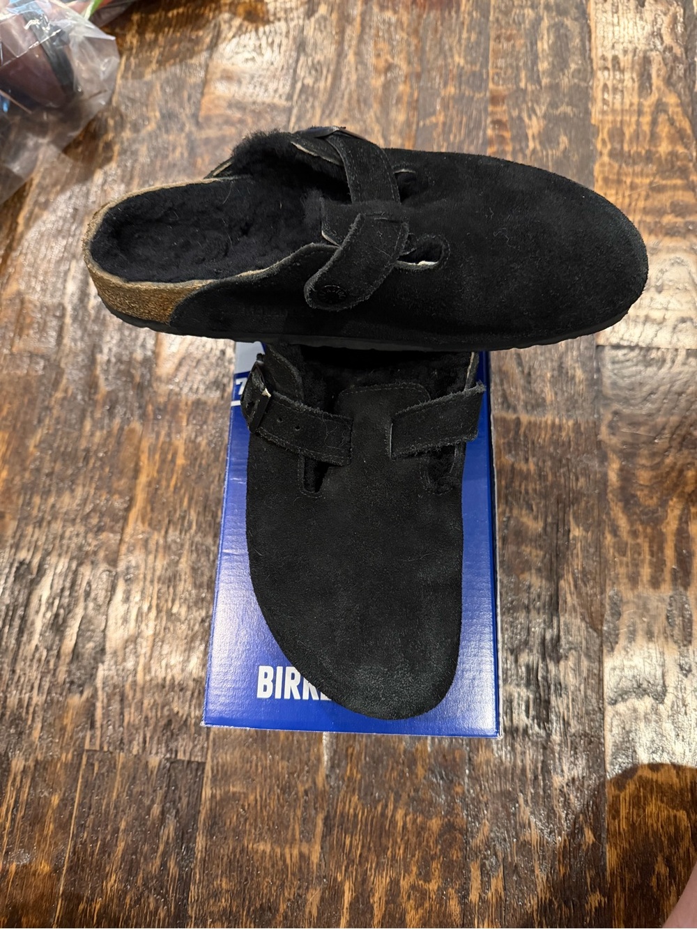 Birkenstock Men’s Black Suede Boston Clog with Shearling Lining